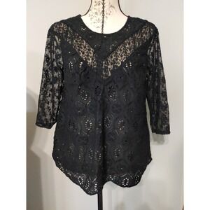 Fleur Wood Tunic Black Eyelet Lace Sleeve Cotton Sm Whimsigoth Fairy Floral
